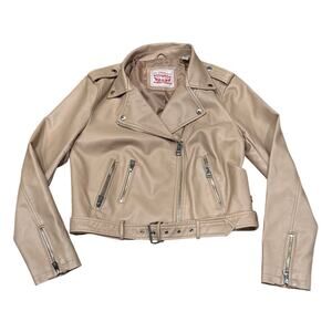 NWOT Womens Large Levi’s Beige Essential Faux Leather Moto Jacket